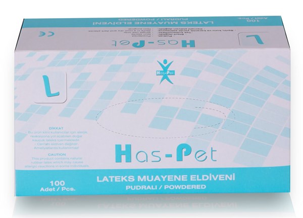 Has-Pet Latex Pudralı Muayene Eldiveni (L) 100'lü
