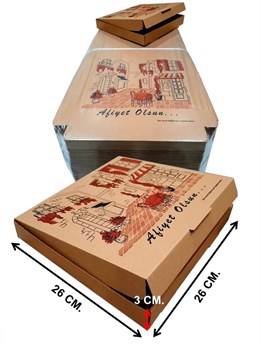 Karton Pizza Kutusu 26x26x3 cm 100lü